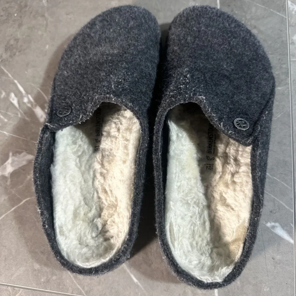 Birkenstock Zermatt Gray Shearling Wool Felt Clog Slippers Mens EU 41 US 8 R B1